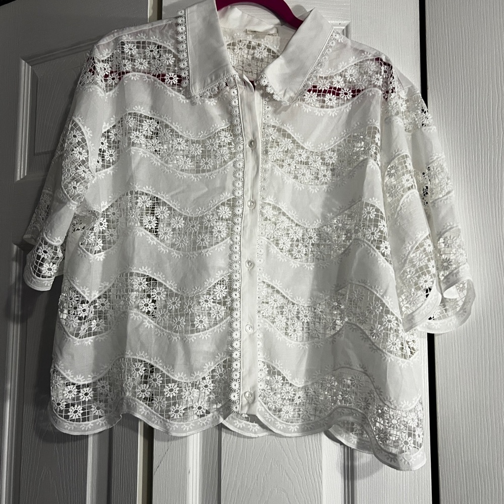 Ultra Pink White Eyelet Lace Top